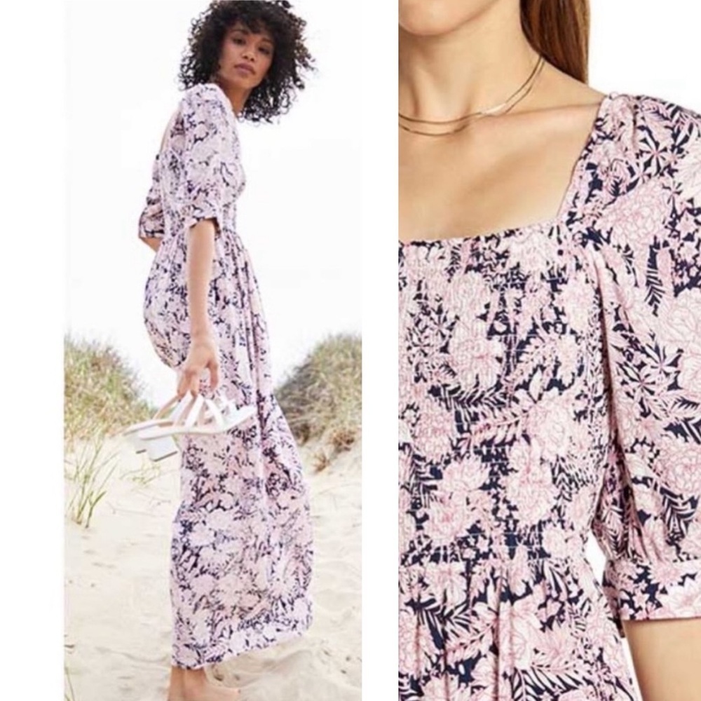 BOGO! Something Navy Peacot Leah Smocked Floral Maxi Dress Size XS